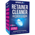 Breelex Retainer Cleaner Tablets for Dentures, Aligners & Night Guards – 120 Denture Cleaning Tablets, 3-Minute Deep Clean, Removes Plaque, Stains & Odor – FSA HSA Eligible