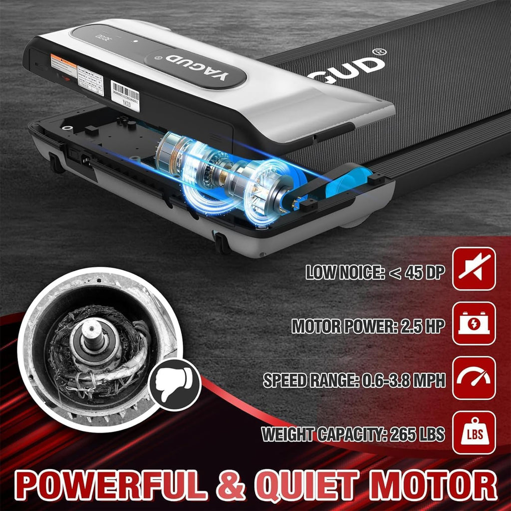 Yagud Under Desk Treadmill, Walking Pad for Home and Office, 2.5 HP Portable Walking Jogging Running Machine with Remote Control and LED Display, Silver
