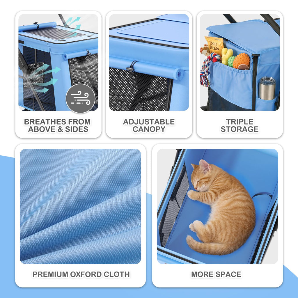 MoNiBloom Pet Stroller for Medium to Large Dogs up to 66lb, One-Button Fold System, Breathable Mesh Top & Sides, Portable Dog Wagon for Outdoor