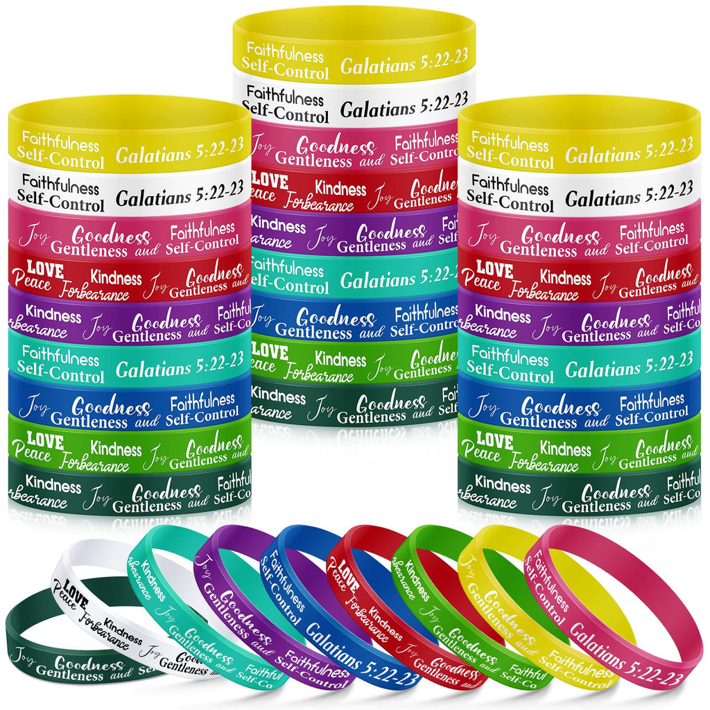 Huquary 48 Pcs Fruit of The Spirit Silicone Bracelets Bulk,Multicolour