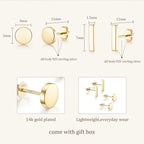 JIAYIQI 2 Pairs 14K Gold Plated Stud Earrings for Women, Minimalist 925 Sterling Silver, Hypoallergenic Small Bar and Dot Ear Studs for Multiple Piercings Jewelry