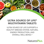 NaturesPlus Ultra Source of Life Multivitamin - 180 Tablets - Supports Immune Health, Energy & Overall Well-Being - with Lutein & Vitamin D3 - Vegetarian & Gluten Free - 60 Servings
