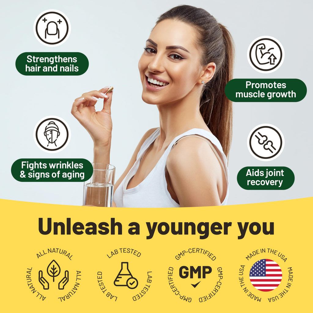 Vegan Collagen Supplements with Biotin for Hair, Skin, Nails & Joints - 2 Months Supply. Cruelty Free Plant Based Collagen Vegan, Vegetarian Collagen Booster Pills. Vegan Collagen for Women and Men