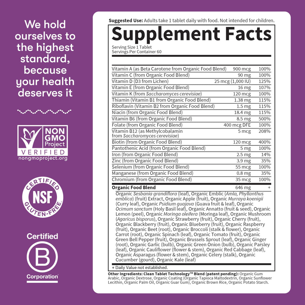 Garden of Life Organics Multivitamin for Women - Women's Once Daily Multi - Whole Food Multi with Iron, Biotin, Vegan Organic Womens Multivitamin for Health, Energy Hair Skin and Nails, 60 Tablets