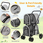Giantex Double Pet Stroller with 2 Detachable Carrier Bags, Safety Belt, 4 Lockable Wheels, Folding Cat & Dog Stroller for Small Medium Pets, Cats Dogs Puppy Travel Strolling Cart (Gray)
