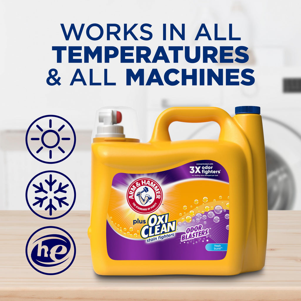 ARM & HAMMER Plus OxiClean Odor Blasters Fresh Burst, 128 Loads Liquid Laundry Detergent, 166.5 Fl oz