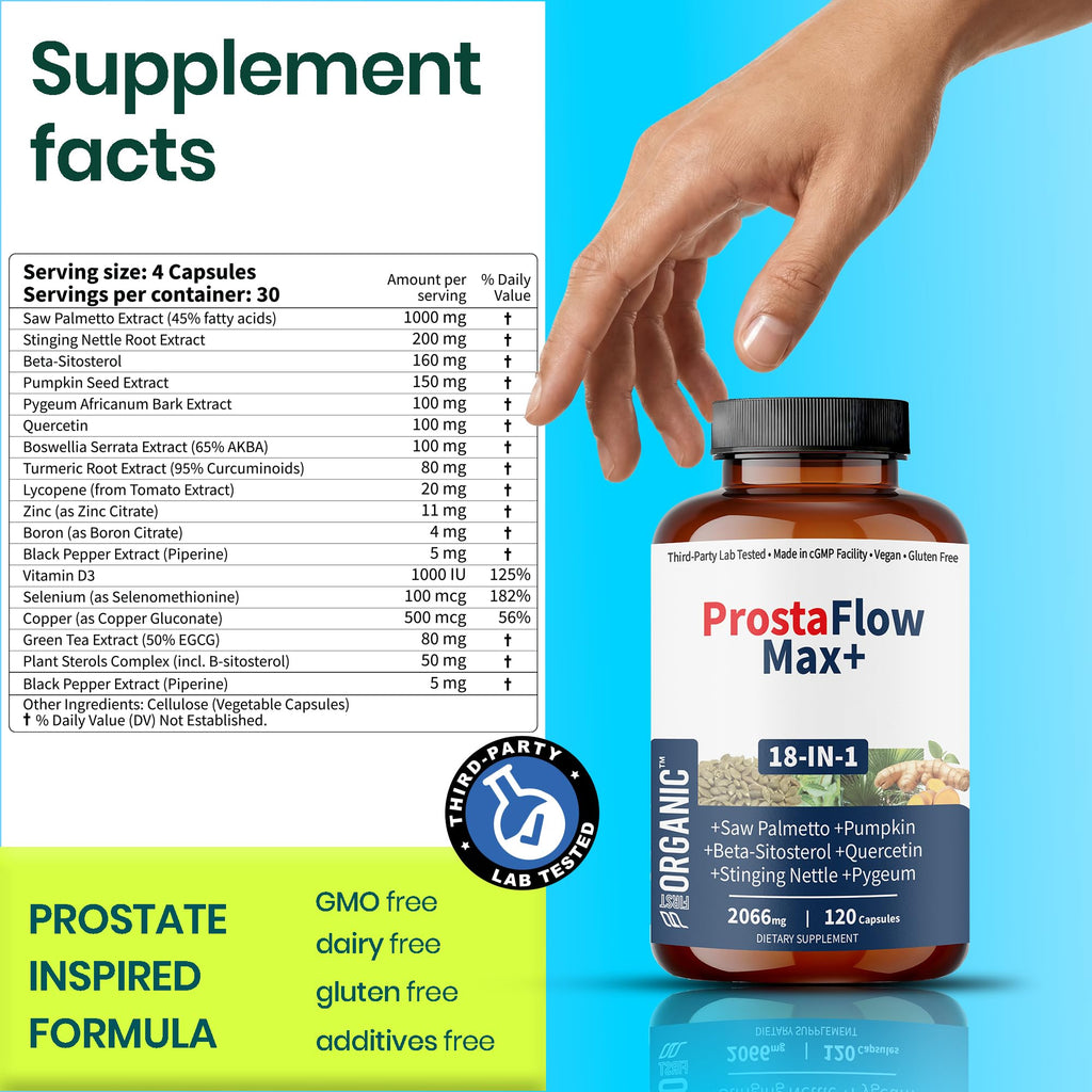 Men’s Prostate Health & Urinary Comfort Support with Saw Palmetto, Stinging Nettle & Beta-Sitosterol | Supports Prostate Size & Flow | Third-Party Tested, Vegan, Non-GMO, Gluten-Free, 120 Capsules