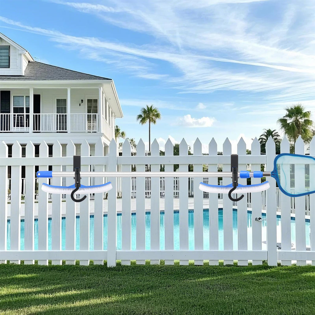 Lettry 2 Pcs Pool Fence Hooks, Pool Tool Organizer, for Hanging Pool Cleaning Accessories, Pool Pole, Brush, Leaf Skimmer Net, Vacuum Head, Suitable for 3/4 Inch to 1-1/4 inch Railing