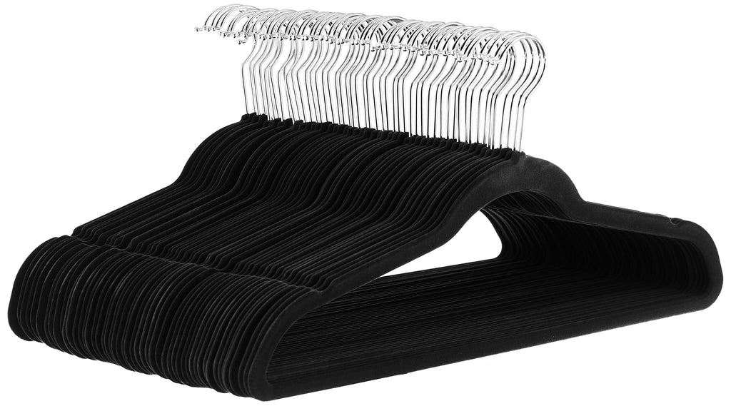 Amazon Basics Slim Velvet Non-Slip Space Saving Suit Clothes Hangers, Closet Organizer, Black, 50-Pack