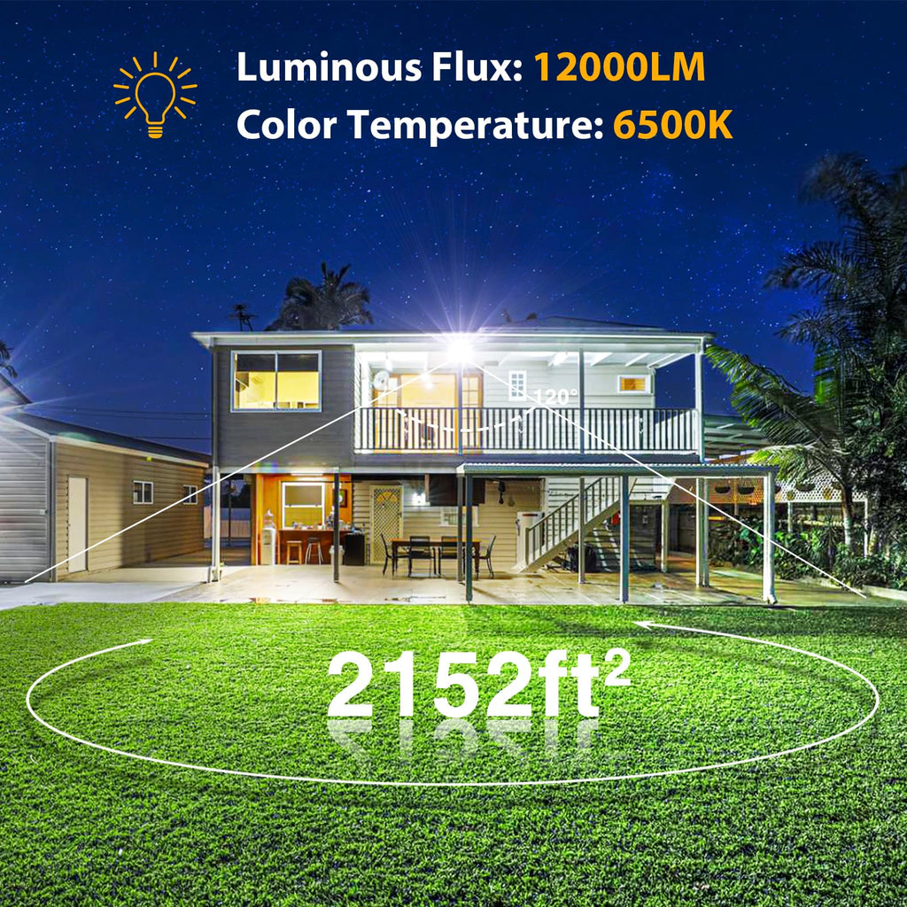 Onforu 120W Flood Lights Outdoor,12000lm Bright LED Work Light with Plug,Daylight White LED Flood Lighting, IP66 Waterproof Security Yard Lights for Yard Garage Stadium 2 Pack