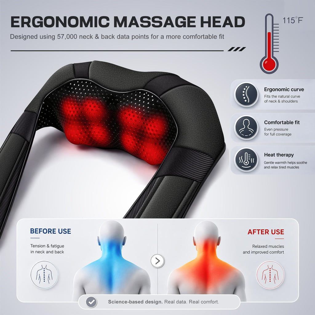 Mirakel Shiatsu Neck & Back Massager with Heat for Pain Relief Deep Tissue