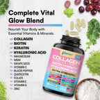 Parrox Collagen Peptides Types I, II, III, V & X, MCG Biotin, Keratin, Hyaluronic Acid, MSM, Zinc, Grape Seed Extract, Quercetin, Vitamin A, Vitamin C, Vitamin E, Magnesium, Folic Acid (90 Capsules)