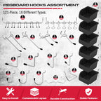 Ultimate 121-Piece Pegboard Hooks Set, Pegboard Accessories with Metal Hooks, Durable Peg Board Organizer Accessories, Pegboard Bins, Peg Board Tool Utility Hooks