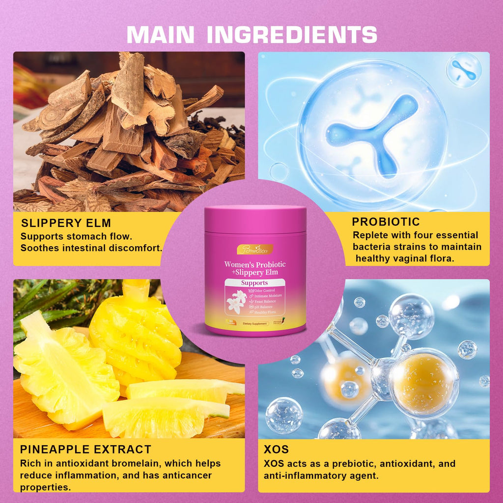 Women’s Probiotic Gummies with Slippery Elm & Prebiotic, Daily Feminine Balance Support, pH Balance for Women, Healthy Flora & Freshness Support, Digestive & Immune Support, Pineapple Flavor, 60 Count