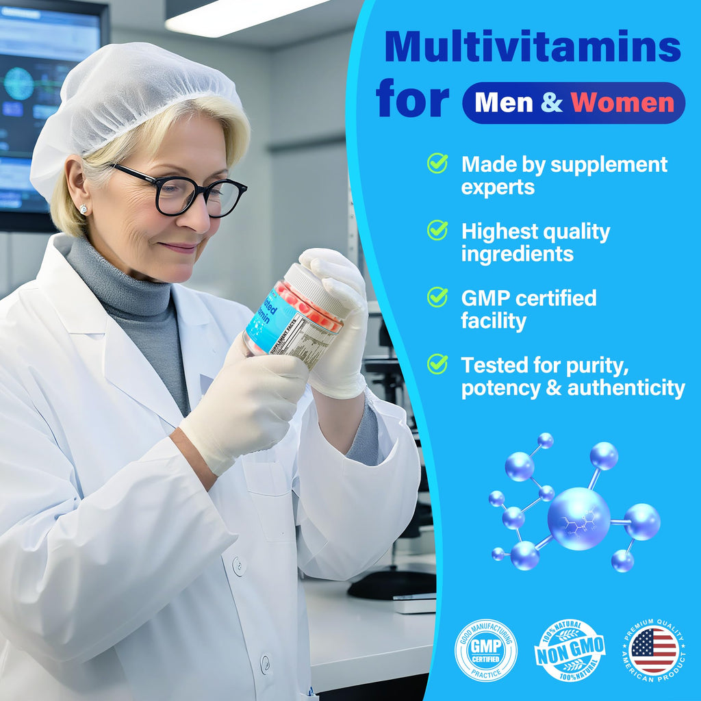 Methylated Multivitamin for Women & Men Gummies w/ Omega-3, Calcium, D3 K2, Methylfolate & B12, TMG, Daily Vitamin A, C, E, B Complex, Magnesium, CoQ10, Probiotic for Overall Health- Vegan, Sugar Free