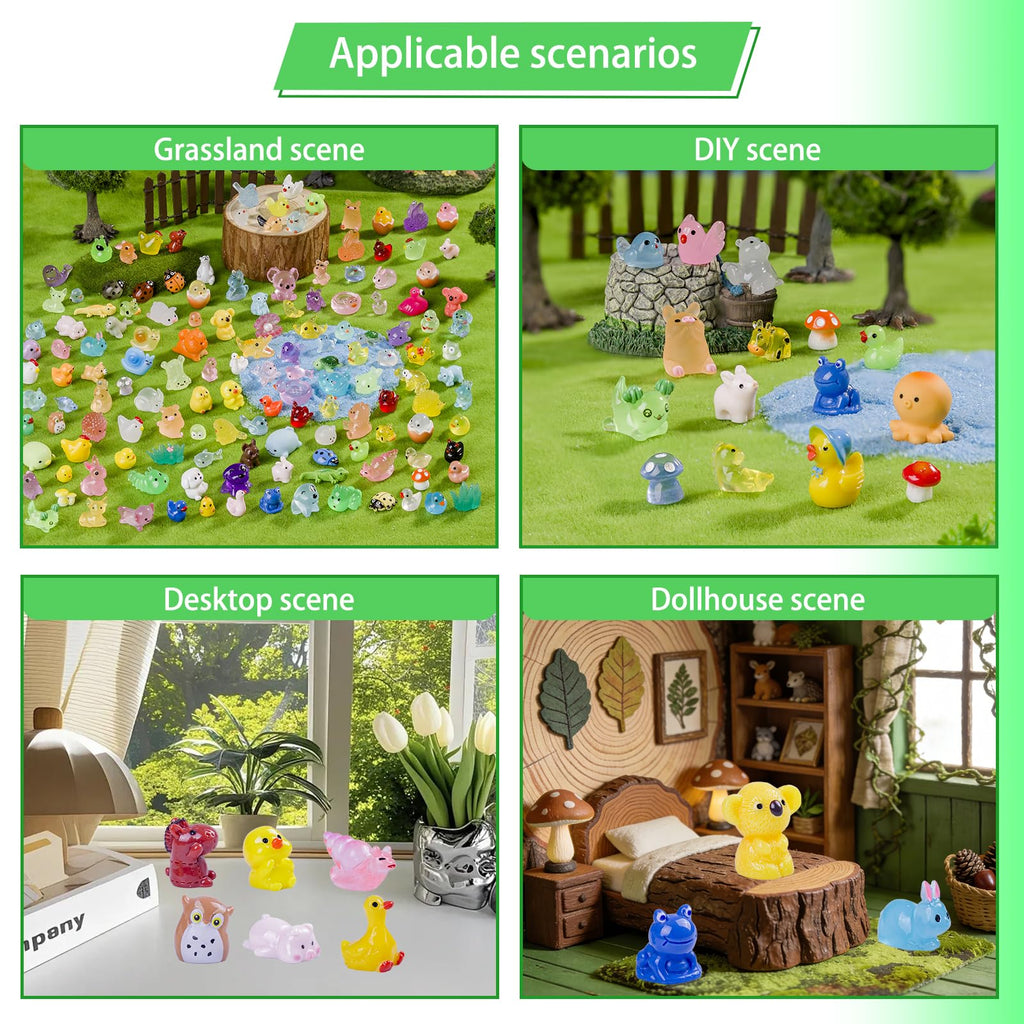 Faunamancy 200 Pcs Mini Resin Animals Figurines Bulk,200 Styles Tiny Animals Variety Pack for Fairy Garden Landscape,Hide Crafts Decor