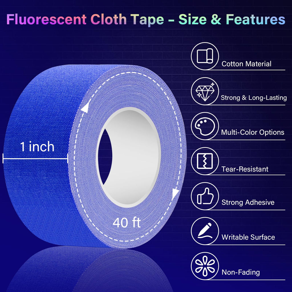 Ealyder Tape 6 Colors Neon Gaffers Cloth Tape - 1 inch x 40 feet, Fluorescent Colors Blacklight Glow Tape for UV Party, Marking, No Residue 6 Pack (Requires UV/Blacklight, Not Glow-in-the-Dark)