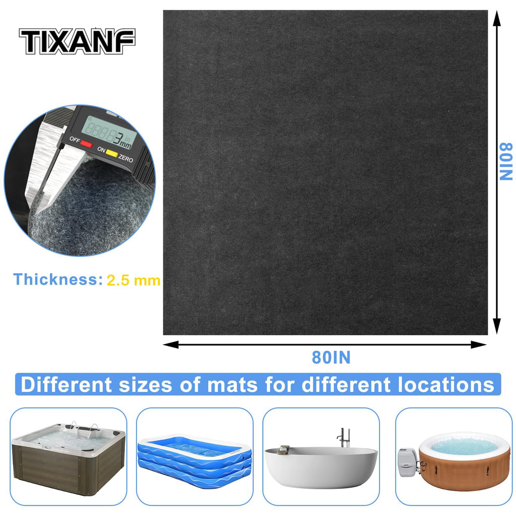 TIXANF 80 * 80 Inch Hot Tub Mat, Inflatable Hot Tub Pad Outdoor Indoor, Water-Absorbent Anti-Slip Portable Spa Pool Accessories for Protect the Hot Tub Pool from Wear