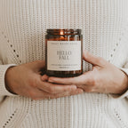 Sweet Water Decor Hello Fall Candle, 9oz Amber Jar, Autumn Scents for Home