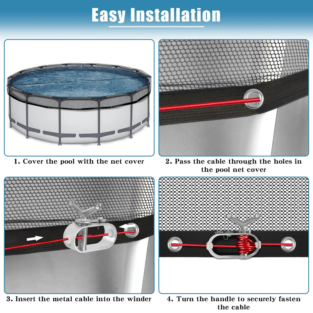 24 FT Pool Leaf Net Cover for Above Ground Pools, Ultra-Fine 0.15’’ Mesh Pool Cover with Winch & Cable, Pool Leaf Cover Prevents Leaves and Debris from Entering Pool