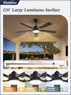 52 Inch Ceiling Fan with Light and Remote, 6 Speeds Reversible DC Motor Ceiling Fans for Bedroom Living Room Patio, 3CCT Dimmable LED, 5 Wood Blades, Downrod Mount, Sloped Ceiling Compatible