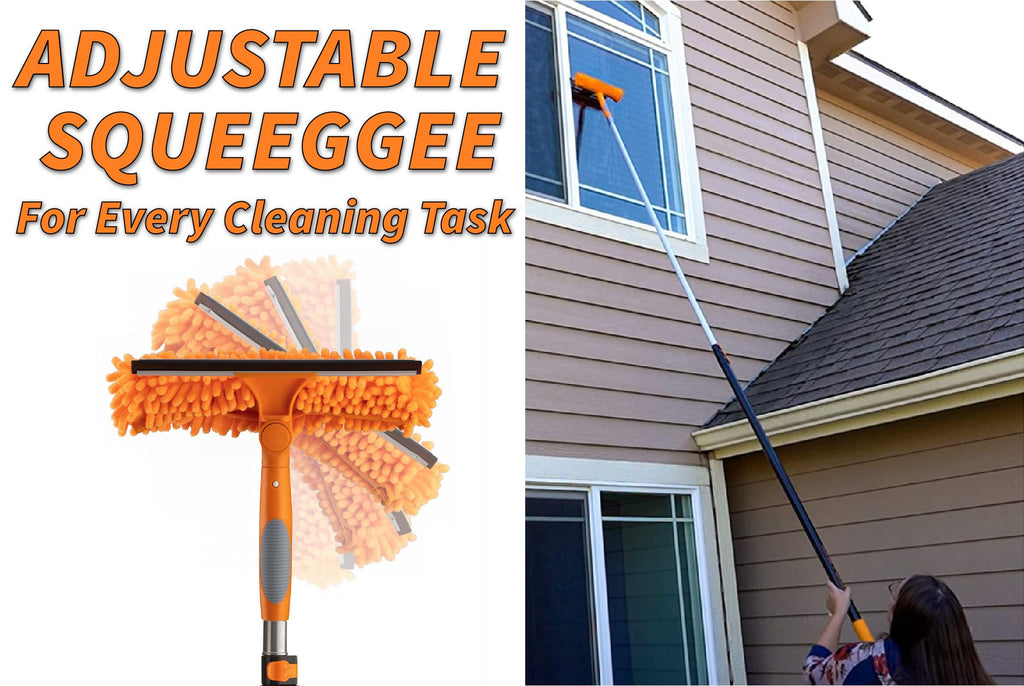 36 Foot High Reach Duster Kit with 5-30 ft Extension Pole // High Ceiling Dusting and Window Cleaning Kit with Telescopic Pole // Window Washer & Squeegee, Cobweb Duster, Fan Blade and Feather Dusters
