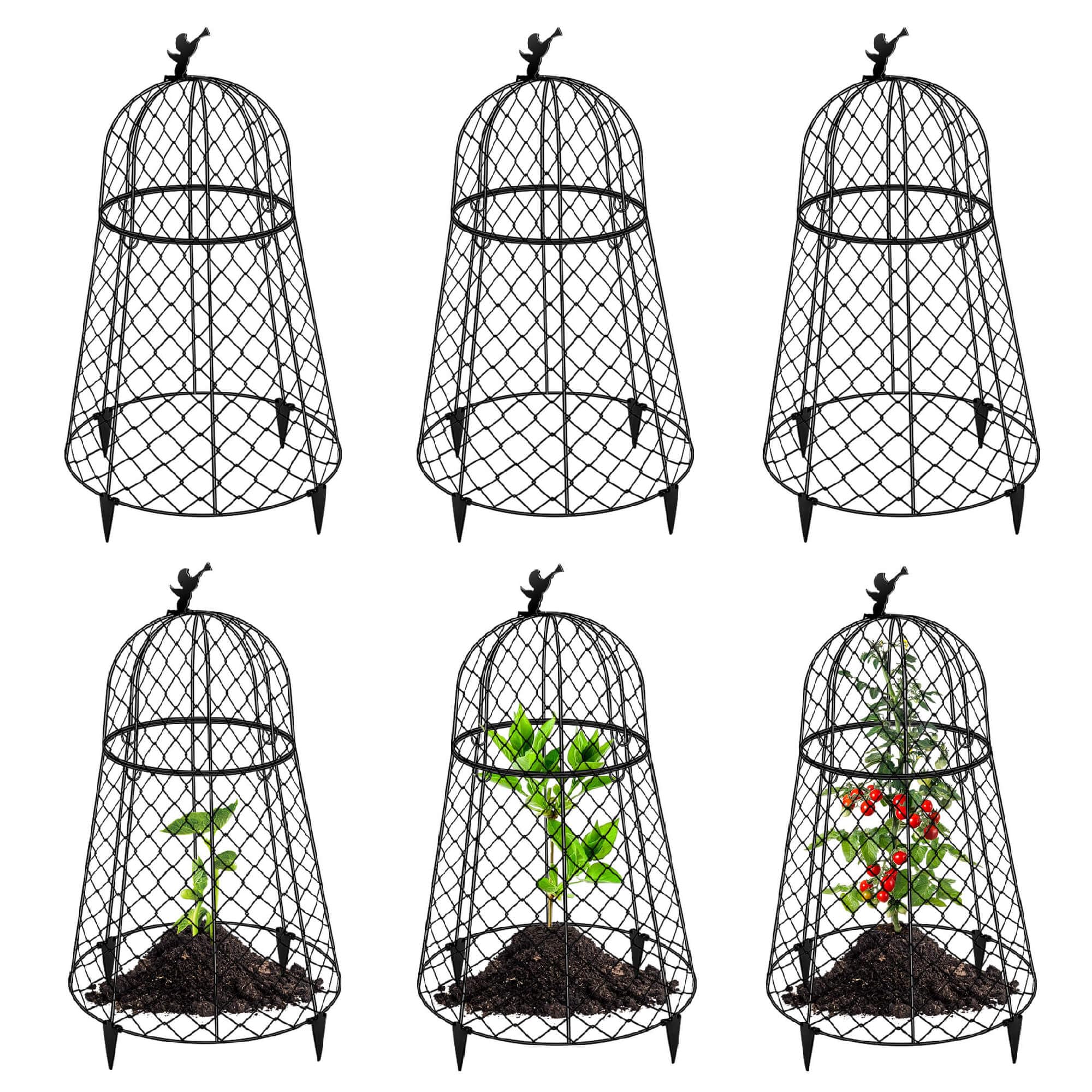 6 Pack Plant Protectors from Animals, Garden Cloches for Plants, Rustproof Chicken Wire Cloche Plant Cages to Keep Animals Out, Sturdy Metal Garden Cages for Outdoor Plants 13" D x 20" H