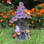 COWOS Mushroom House Statue, Garden Decor Outdoor Solar Statues, Solar Garden Statue Lights, Fairy Garden Decorations, Mushroom Fairy House Figurine with Butterflies and Flowers for Yard Decor