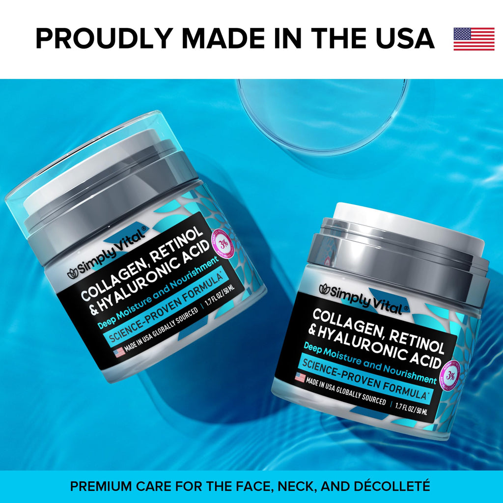 Anti-Aging Face Moisturizer with Retinol, Collagen & Hyaluronic Acid - Made in USA - Moisturizer Face Cream for Women & Men - Firming & Hydrating Neck Cream - Day & Night Skin Care - 2-Pack
