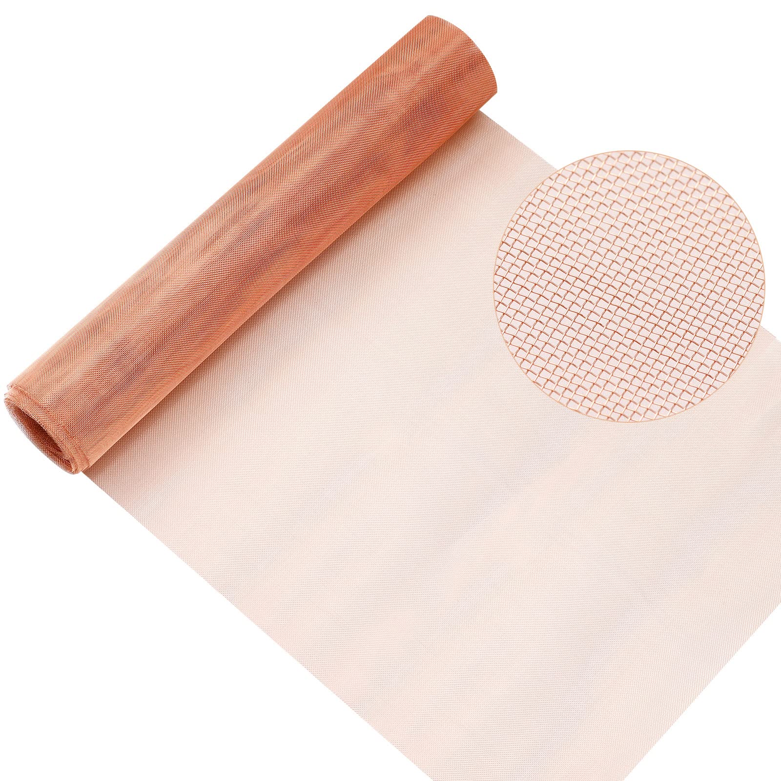 Therwen 24 Inch x 20 ft Copper Mesh Screen 99.9% Pure Copper 40 Mesh Roll Wire Fabric for Grounding Dense Filter Screen Woven Crafts Window Protection