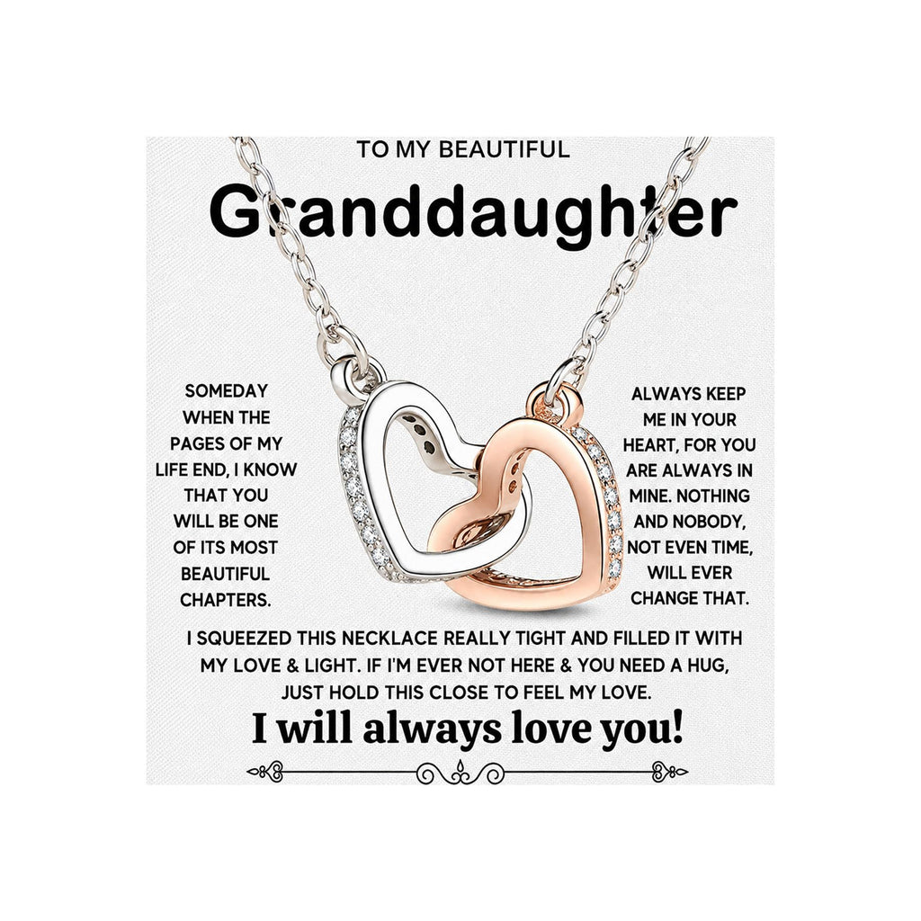 MGOOL Gifts For Granddaughter Necklace From Grandma Grandpa To My Granddaughter Necklace Christmas Graduation Birthday Gifts With Message Card & LED Box (925 sterling silver, 683-Double Heart01)
