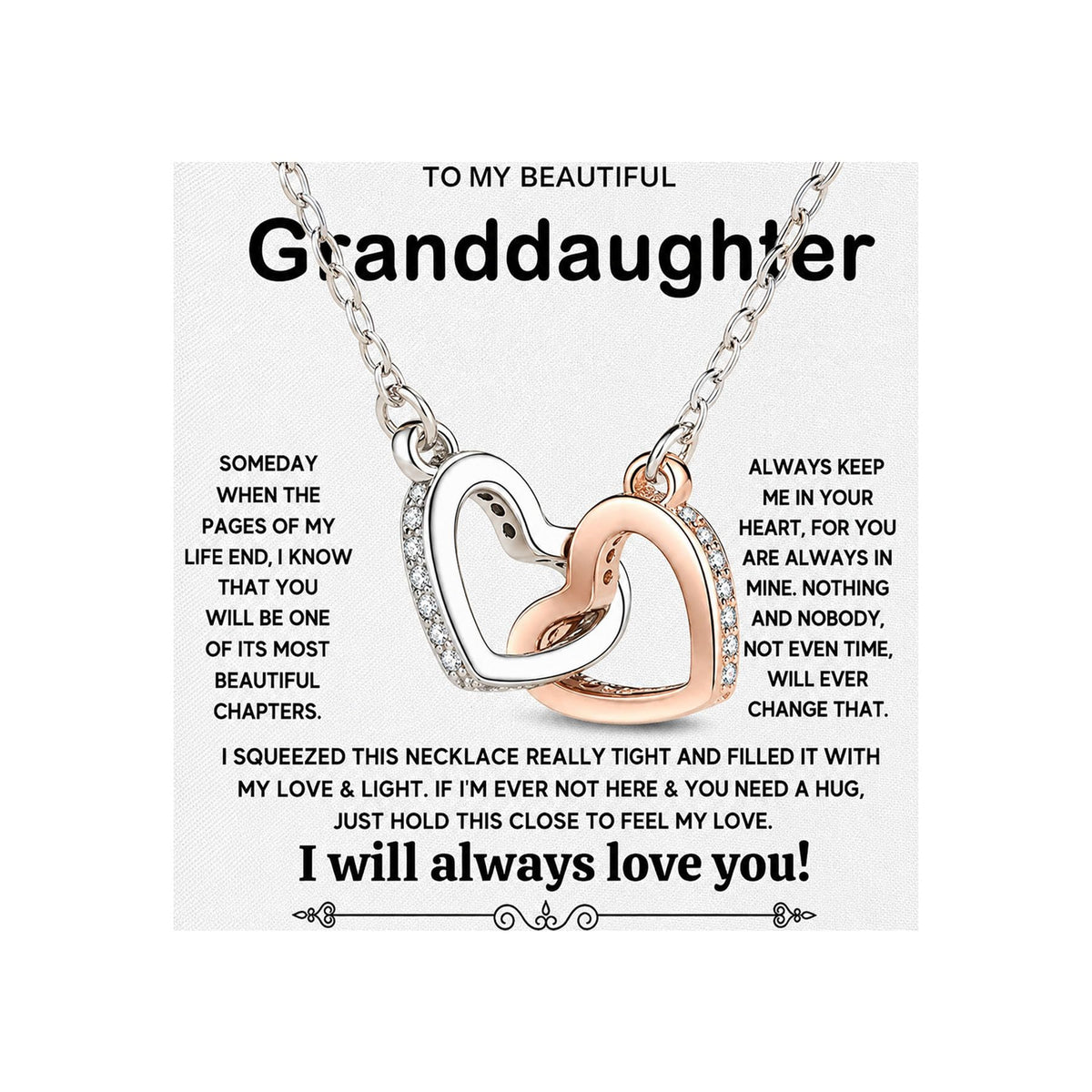 MGOOL Gifts For Granddaughter Necklace From Grandma Grandpa To My Granddaughter Necklace Christmas Graduation Birthday Gifts With Message Card & LED Box (925 sterling silver, 683-Double Heart01)