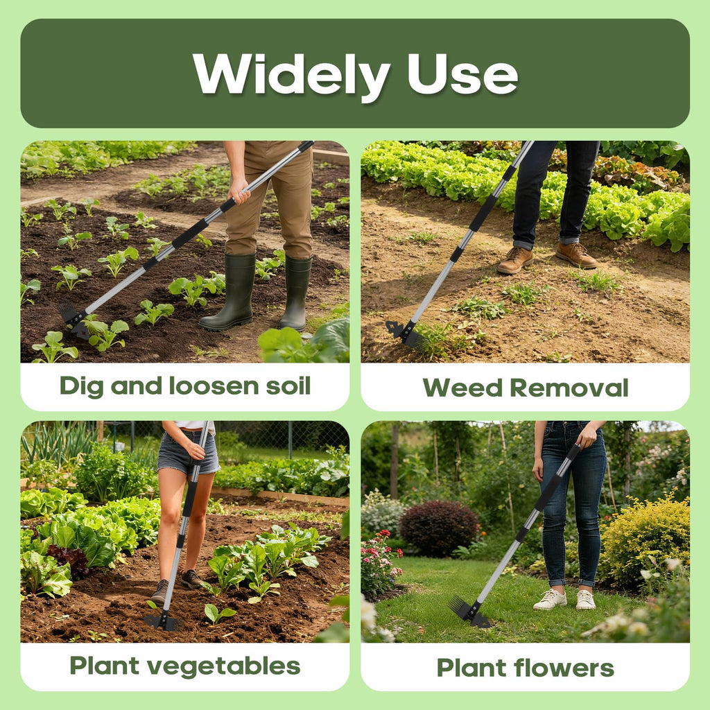 Babook Weed Tool with Long Handle - 60" Manual Weeder Remover Tool, 2 in 1 Hand Weed Rake and Garden Hoe for Gardening, Heavy Duty Uprooting Weeding Pull for Yard, Lawn, Patio and Garden