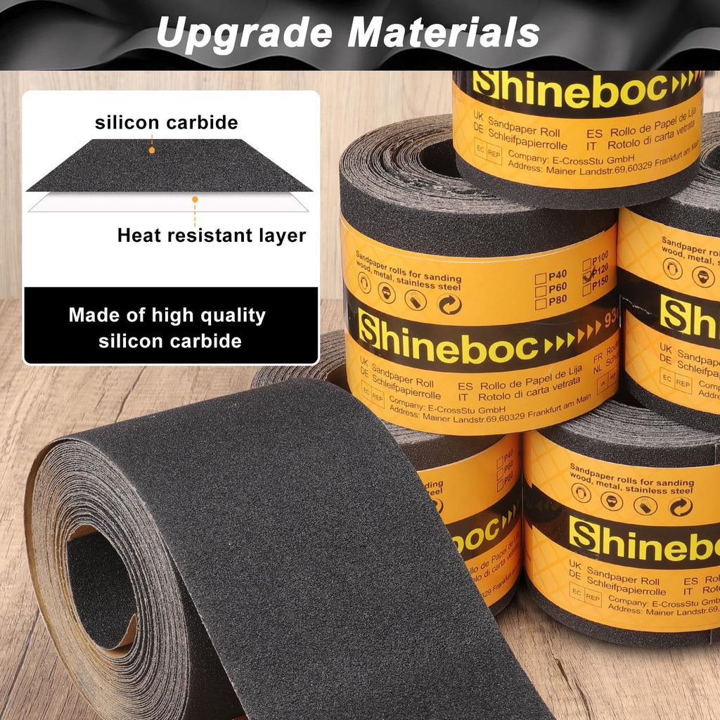 Shineboc 1200 Grit Sandpaper Roll, 3-2/3" Wide 11 Yard Wet Dry Silicon Carbide Longboard Sand Paper for Automotive Metal Wood Sanding＆Polishing