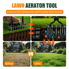 Lawn Aerator Tools, 3 Height Manual Yard Aerator with Self-Cleaning Design