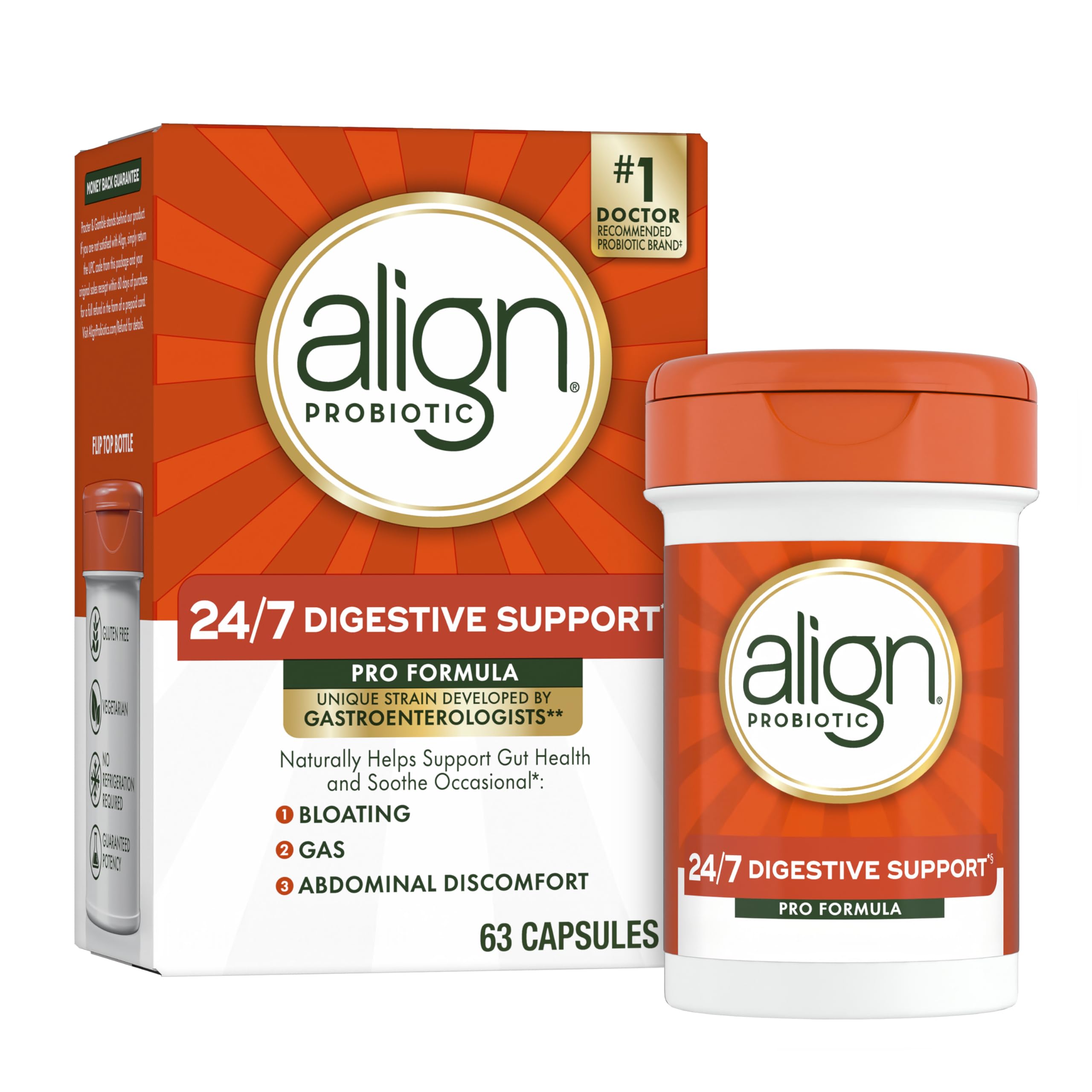 Align Probiotic, Pro Formula, Probiotics for Women and Men, Probiotics for Digestive Health, Men and Womens Probiotic Capsules Help Relieve Occasional Bloating & Gas*, 63 Capsules