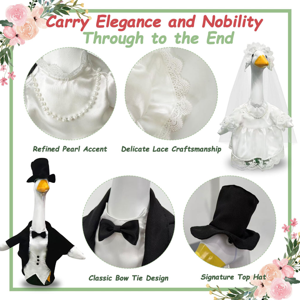 2 Sets Porch Goose Wedding Outfit, Bride & Groom Costumes for 23" Goose