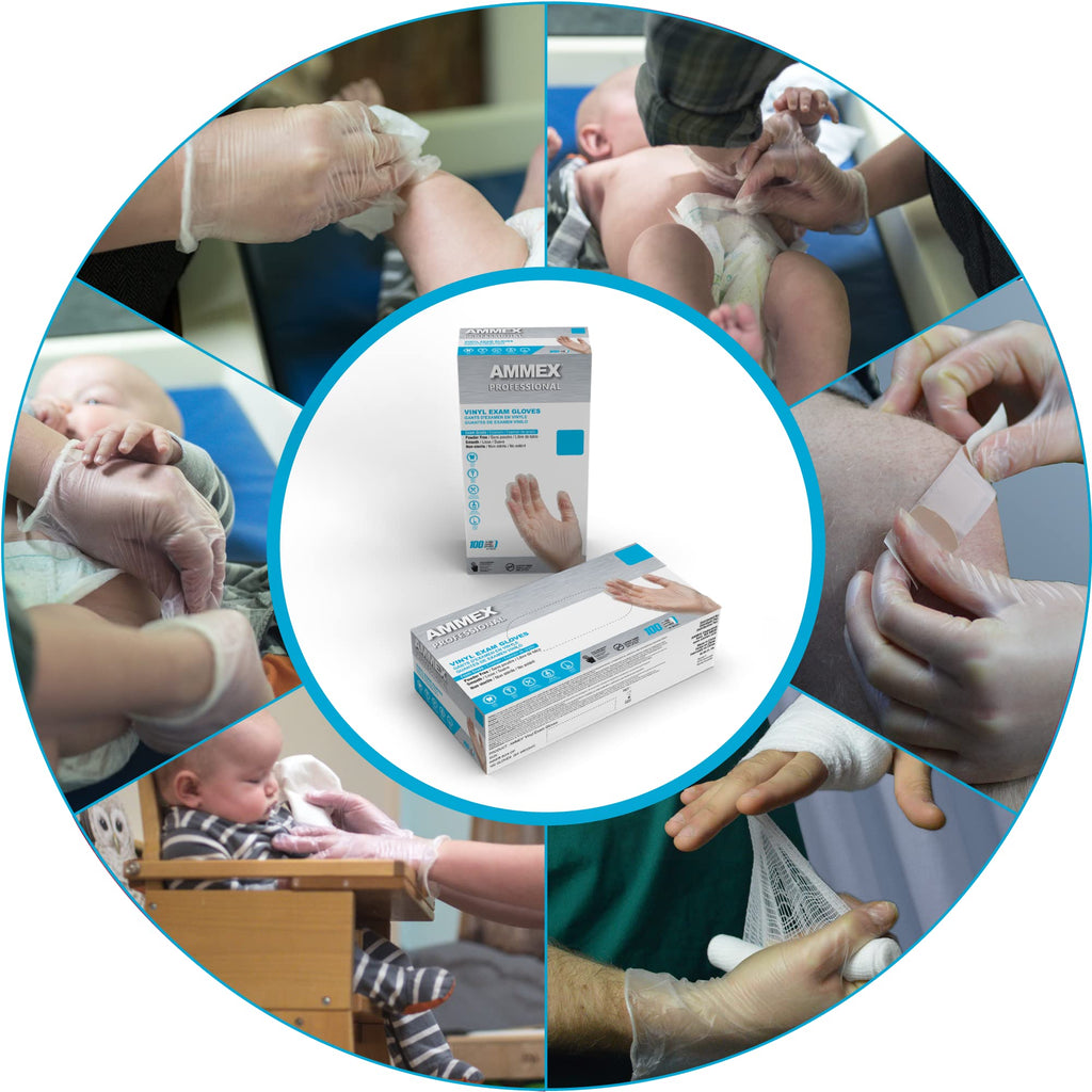 AMMEX Clear Vinyl Disposable Exam/Medical Gloves 3 Mil, Latex/Powder-Free, Food-Safe, Smooth, Non-Sterile Small, Case of 1000