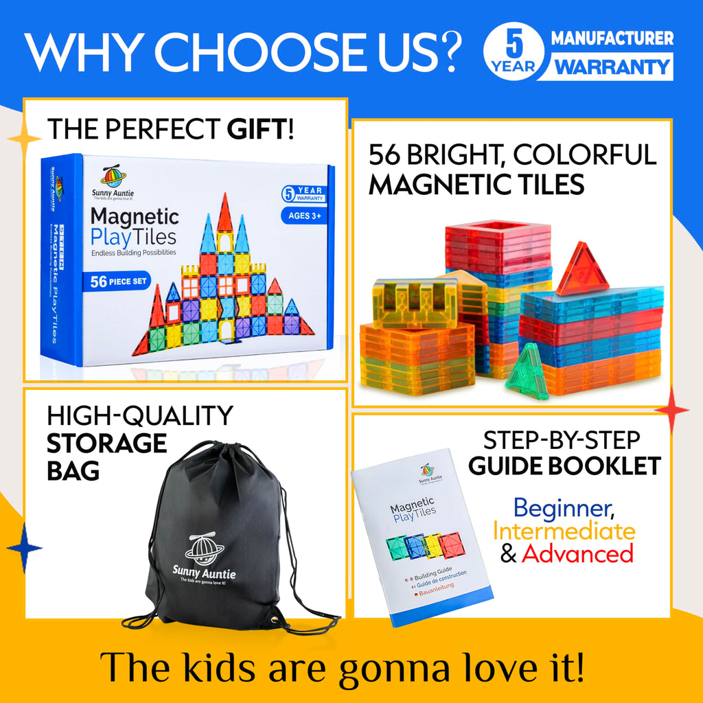 Magnetic Tiles 56 PCS, Magnetic Tiles for Kids & Toddlers Ages 3-8, Magnet Toy for 3 4 5 6 7 8 Year Old Boys Girls Kids & Toddlers, Magnet Blocks Building Set STEM Toy, Great Gift for Kids aged 3-8