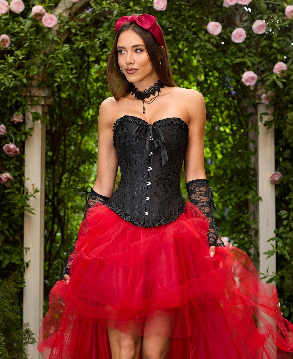 SZIVYSHI 14-Bone Overbust Corset Top - Black - Medium