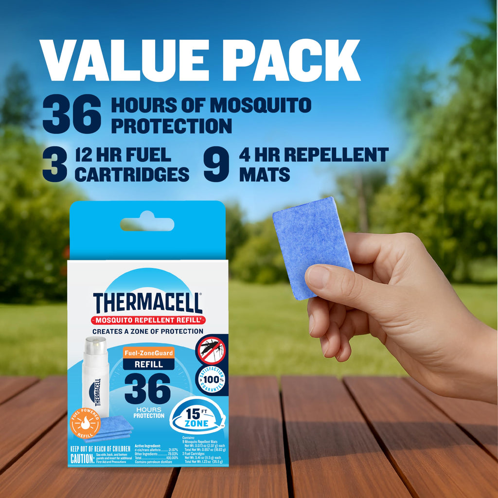 Thermacell Fuel-ZoneGuard Mosquito Repellent Refill; 15-Foot Zone of Scientifically Proven Outdoor Protection; Fuel-Powered; Patio Shield; 36-Hr Refill; Bug Spray Alternative; Scent Free; DEET-Free