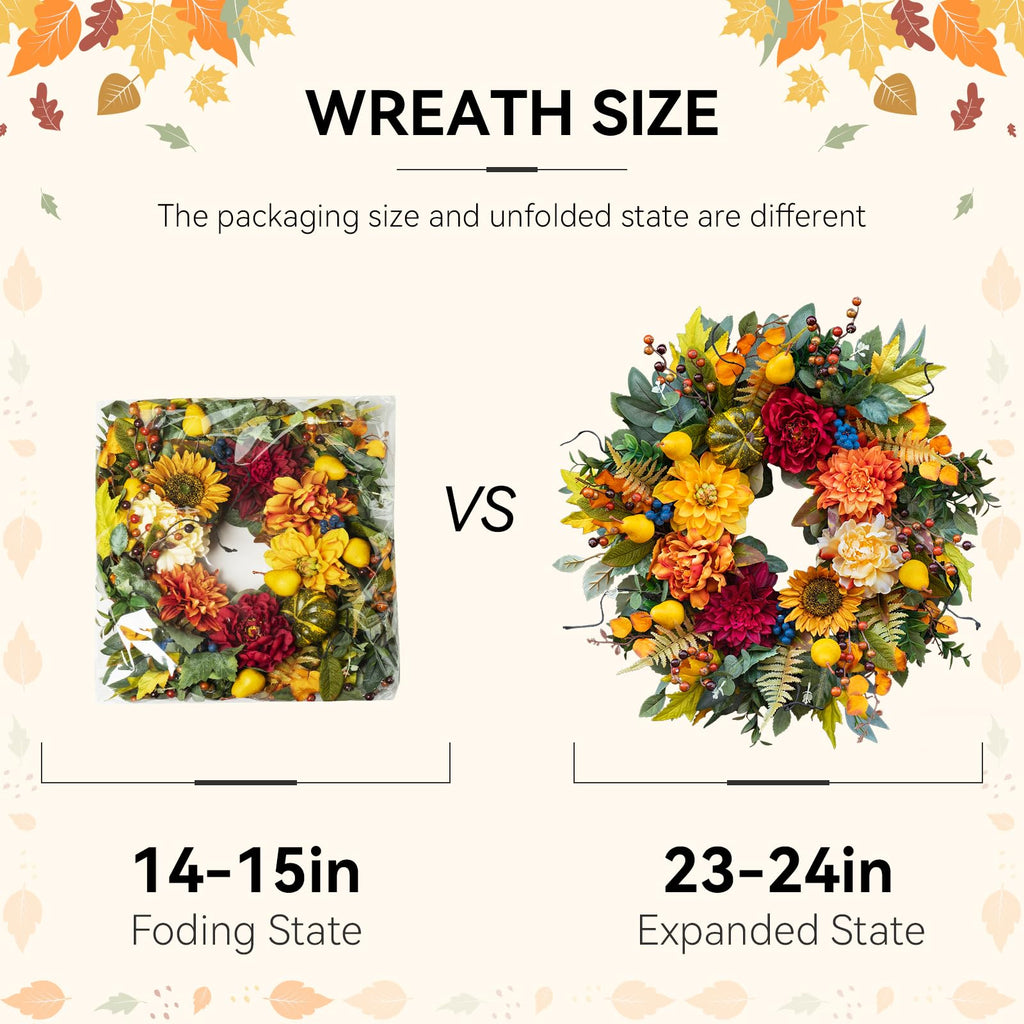 Pinkpuii 24 Inch Harvest Fall Wreaths for Front Door Outside,Porch,Entryway