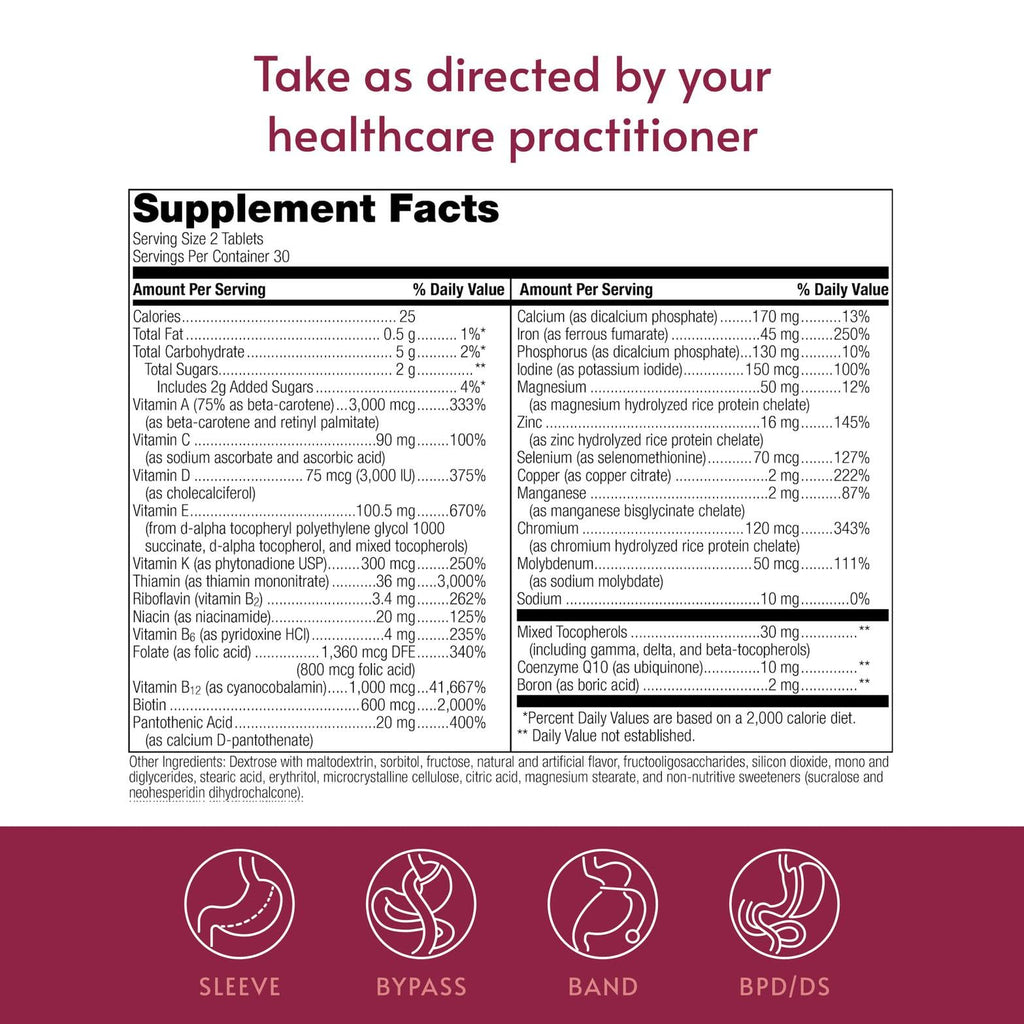 Bariatric Advantage Chewable Advanced Multi EA - High Potency Daily Multivitamin with Iron for Bariatric Surgery Patients - Strawberry Flavor - 60 Count