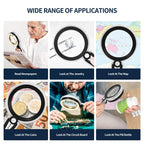 HUIBOER 45X Magnifying Glass with Light, 4.6 Inch 1200mAh USB Rechargeable Large Handheld Magnifier, 6 Color Modes, Perfect for Low Vision Seniors, Macular Degeneration & Fine Print (Black)