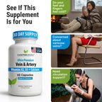 CRYSTAL PEAKS NUTRITION Vein & Artery Supplement - Blood Flow Supplement with Calcium - Blood Circulation Support for Men, Women - Circulation and Vein Support - 60 ct