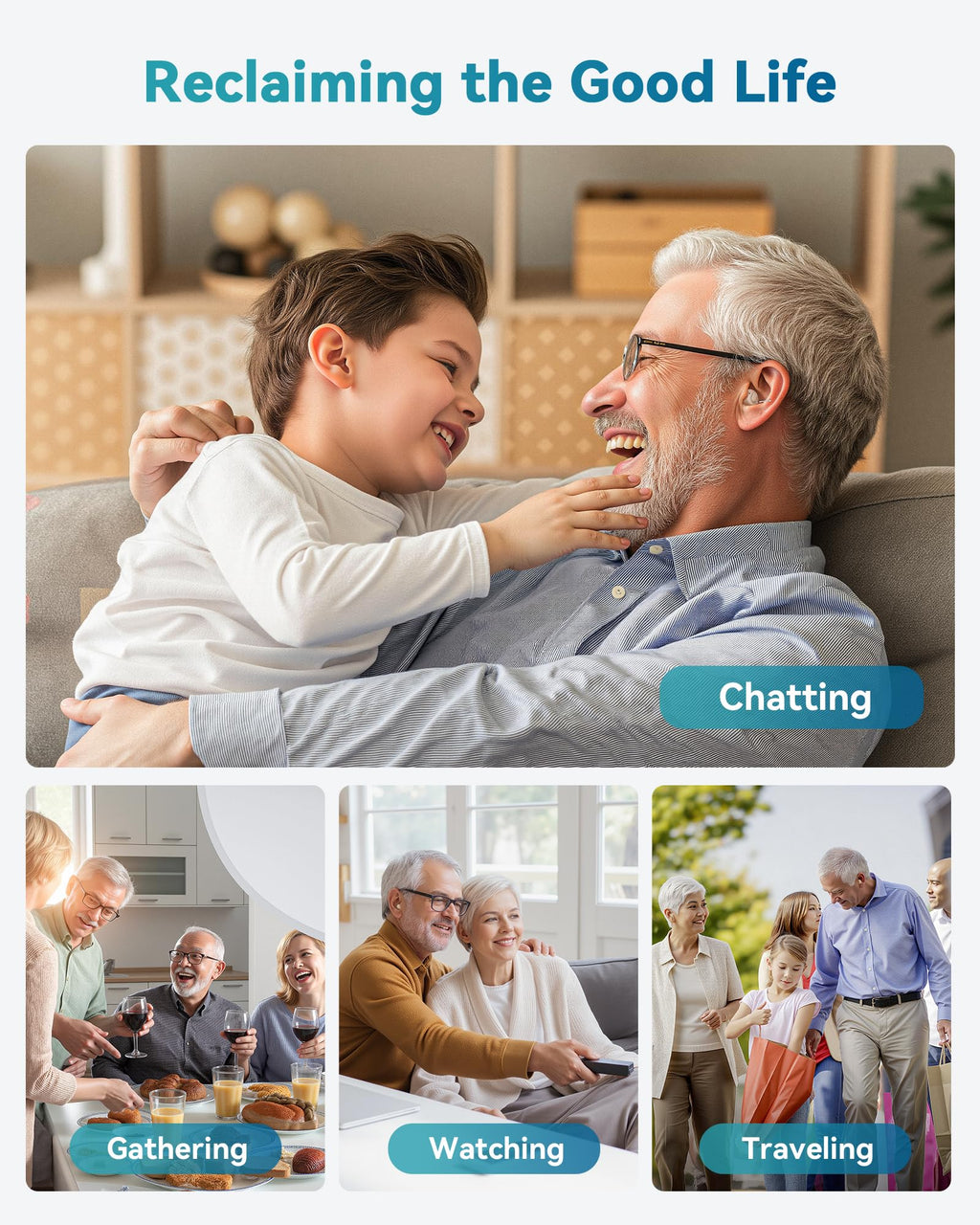Hearing Aids for Seniors, Rechargeable OTC Hearing Aids with Noise Reduction, Providing Clear Sound Quality and Comfortable Wearing for Adults Hearing Loss, Invisible In-Ear Design, Auto On/Off (Light Gray)