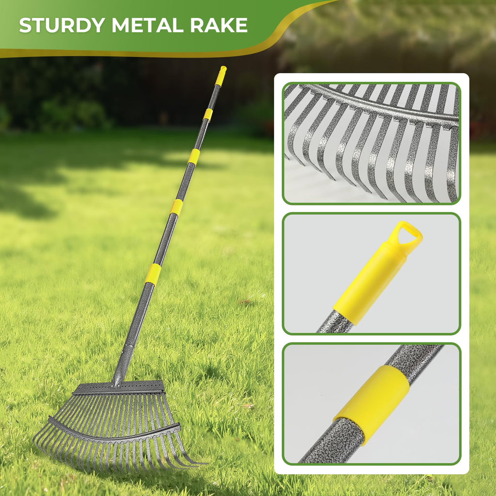 2 Pack Garden Rake for Leaves: 18" Wide Heavy Duty Rakes for Lawns with 72 Gallon Leaf Bags and Scoops, Metal Leaf Rake Set with73 Adjustable Long Handle 25 Tines for Yard, Garden, Lawn