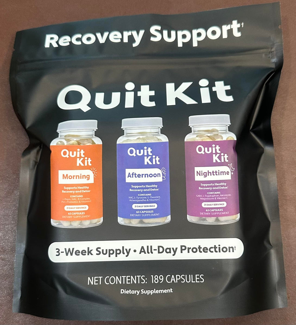 Quit Kit Detox & Withdrawal Support System | 21-Day Recovery Supplement for Anxiety, Stress, Sleep, Mood & Craving Support | Magnesium Glycinate, GABA, L-Theanine