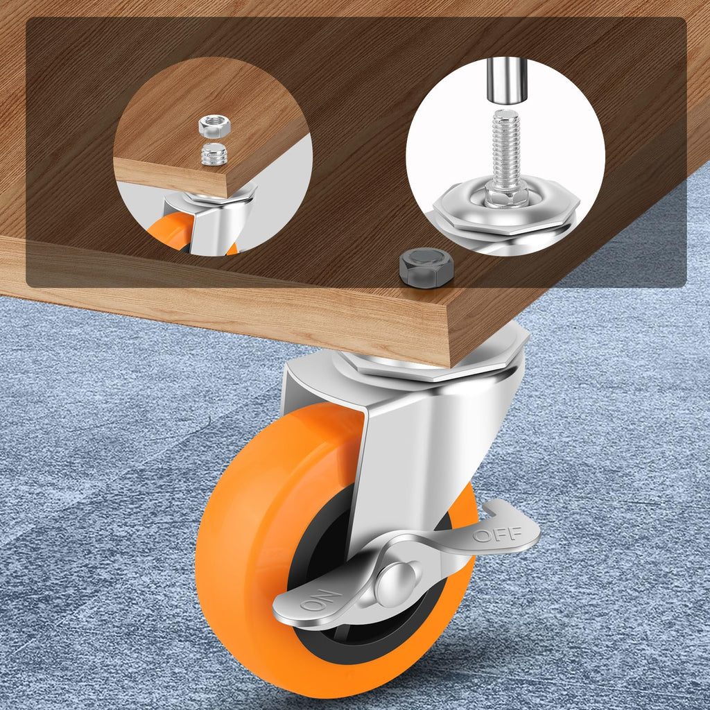 Caster Wheels with Threaded Stem, 3 Inch Locking Swivel Casters Set of 24