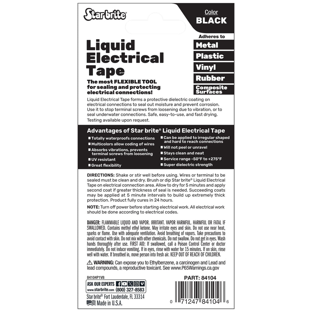 STAR BRITE Liquid Electrical Tape - Black, Flexible Electrical Insulation